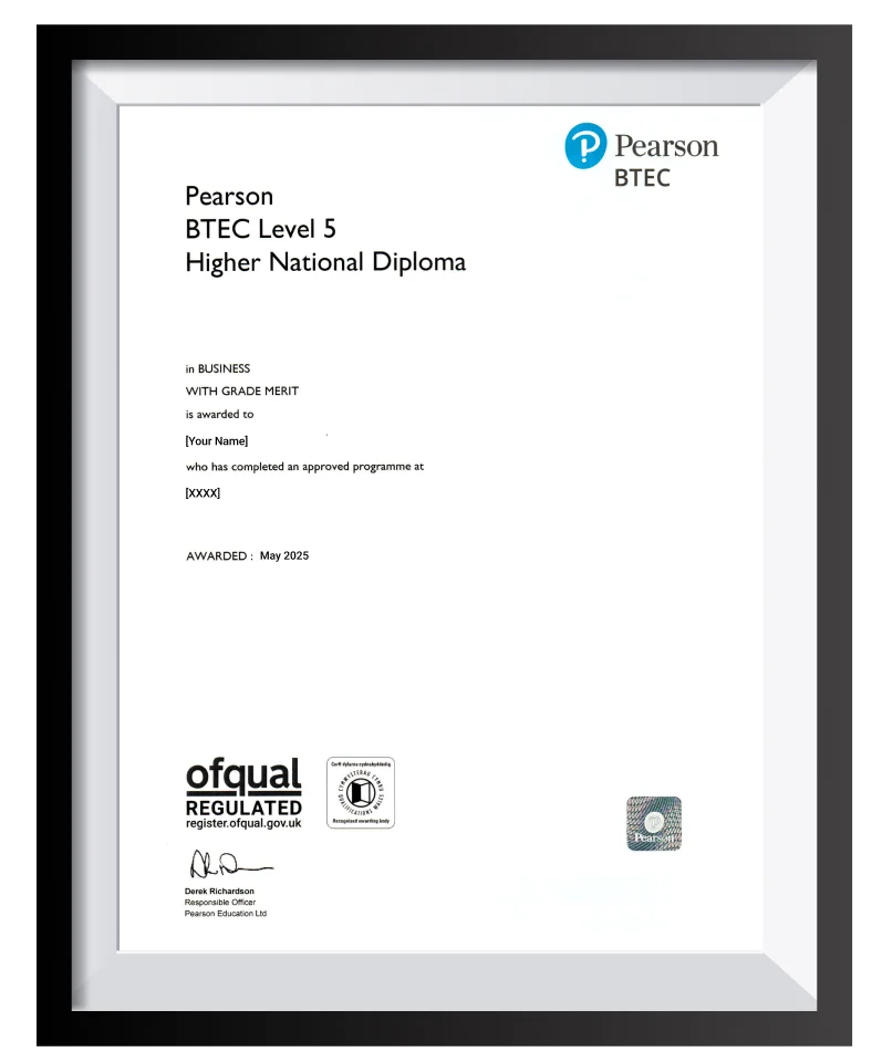 Pearson BTEC certificate